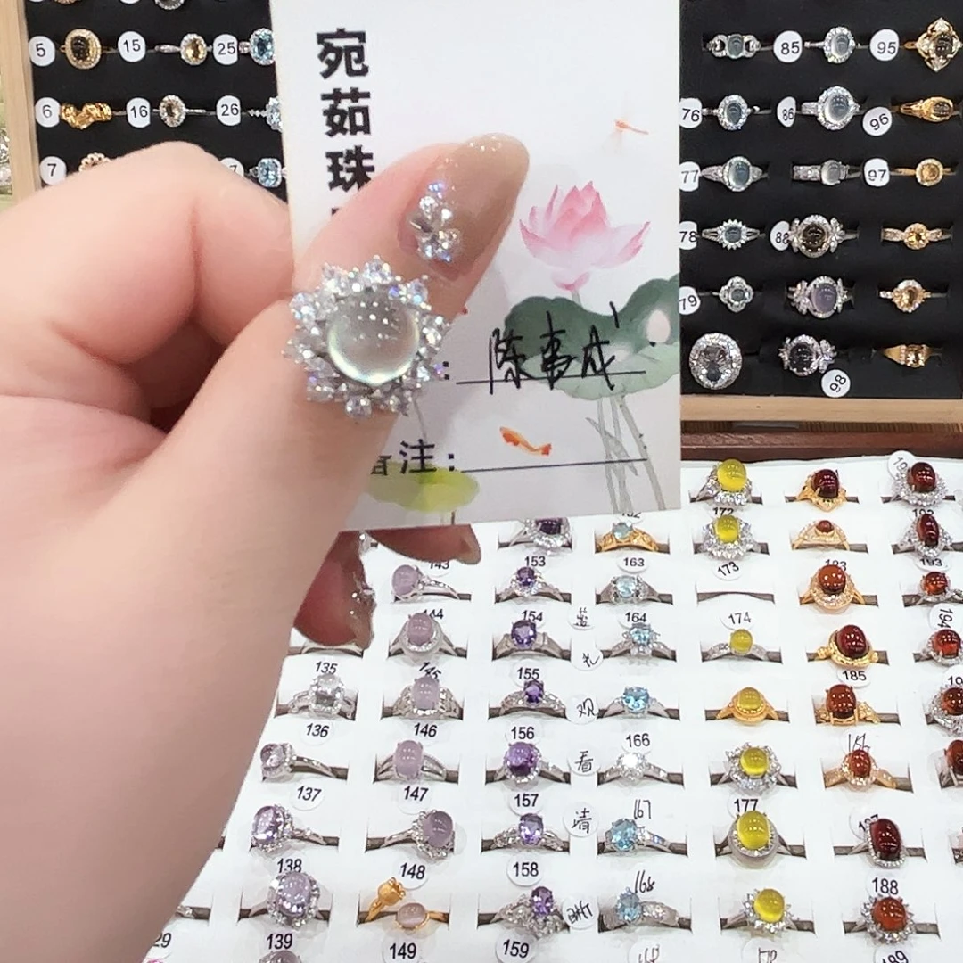 蛇纹石玉银S925镶嵌戒指陈****呀戒指