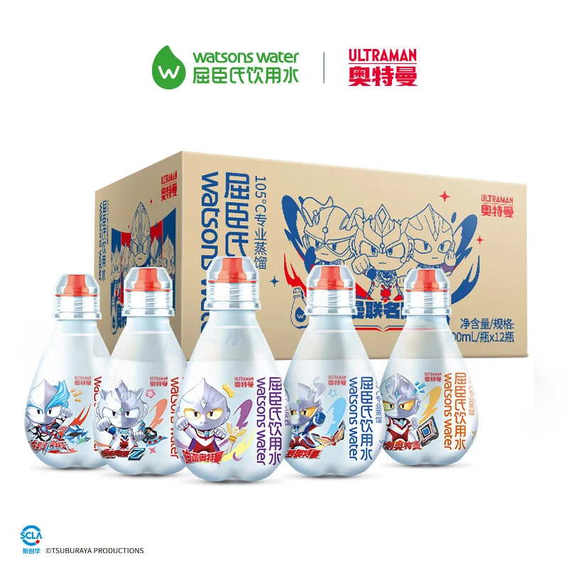 【整箱包邮】屈臣氏儿童饮用水105℃高温蒸馏水联名款200ml*12瓶