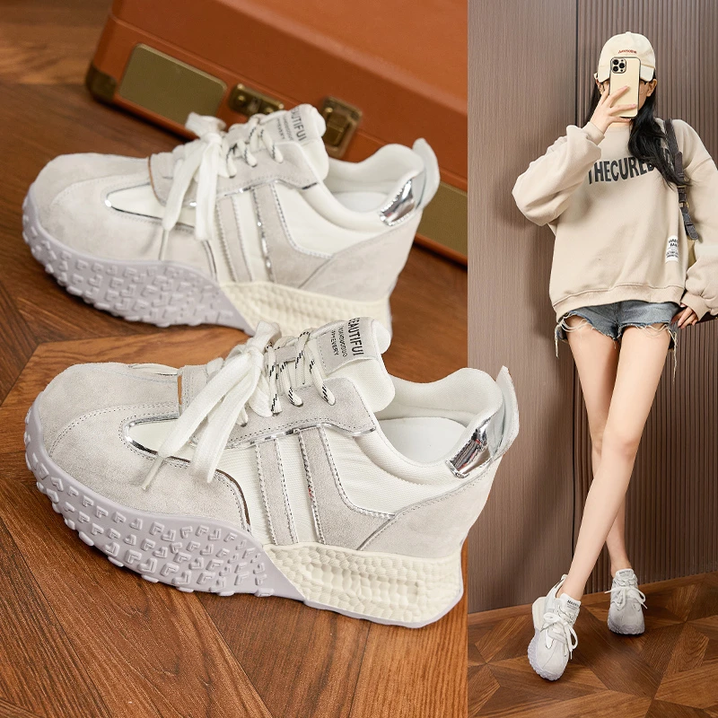 老爹鞋女2025秋季新款真皮百搭阿甘鞋厚底休闲鞋小个子内增高女鞋