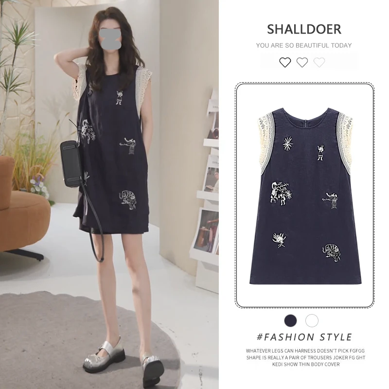 2025年夏季新款韩版印花设计感拼接小飞袖连衣裙女高级感显瘦裙子