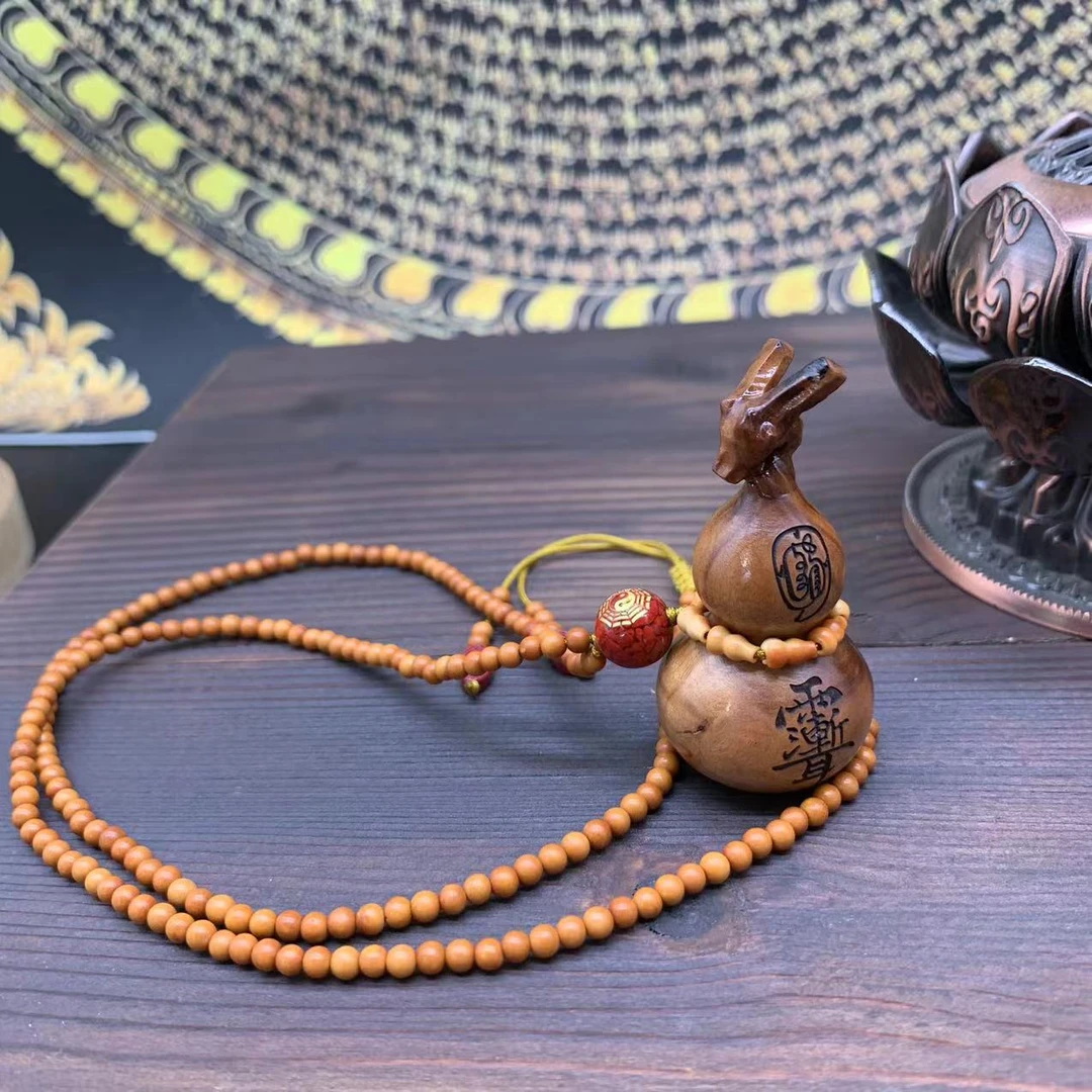 236  雷击枣木 紫薇讳 葫芦橄榄核精雕项链