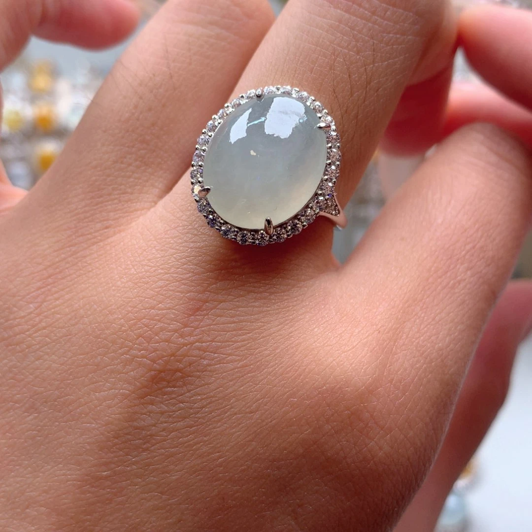 翡翠戒圈银S925镶嵌戒指