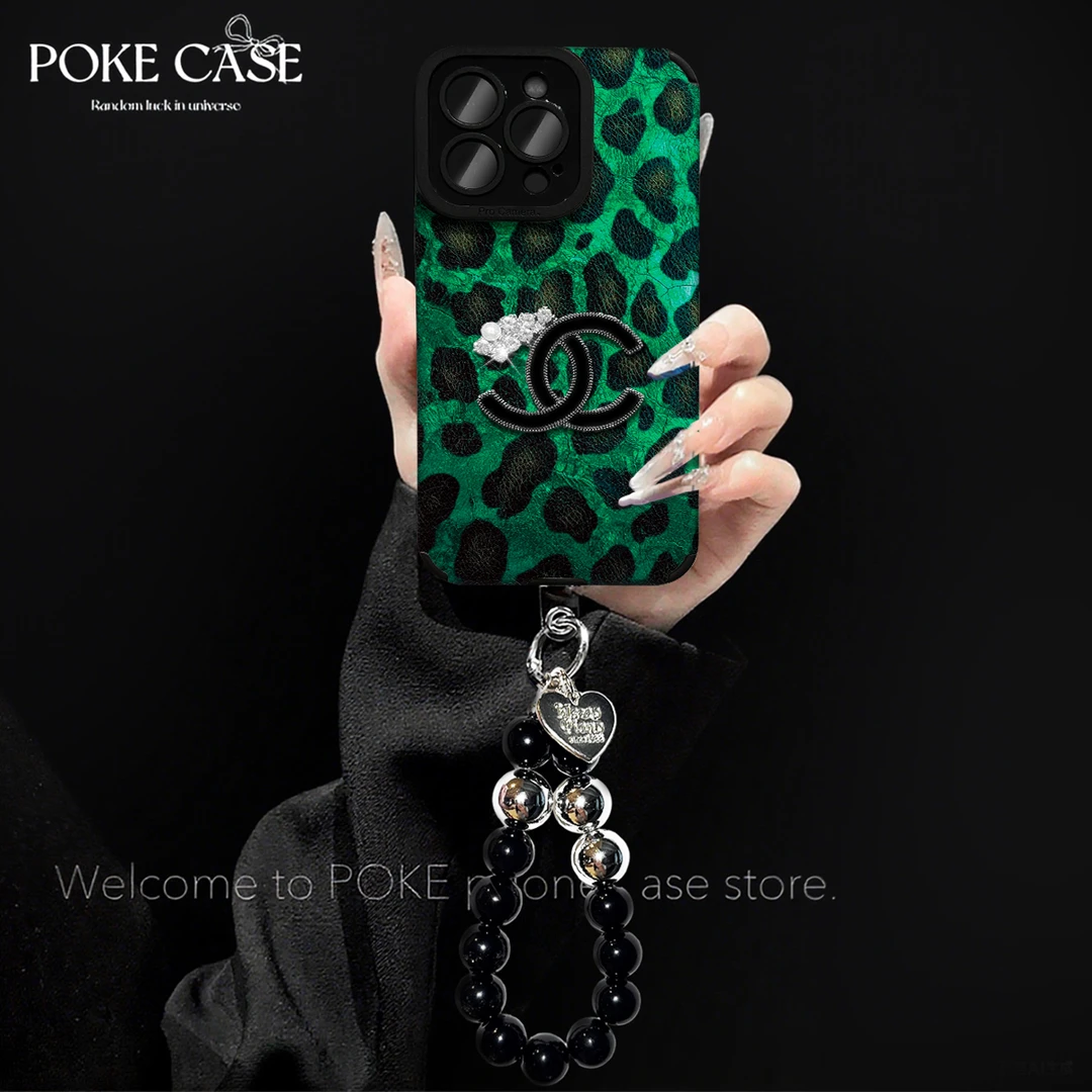轻奢瞳眼绿豹纹双C适用苹果17PROMAX华为vivo小米oppo手链手机壳