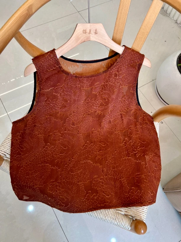 清仓棕DY2826樱美嘉100桑蚕丝真丝香云纱背心无袖马甲百搭