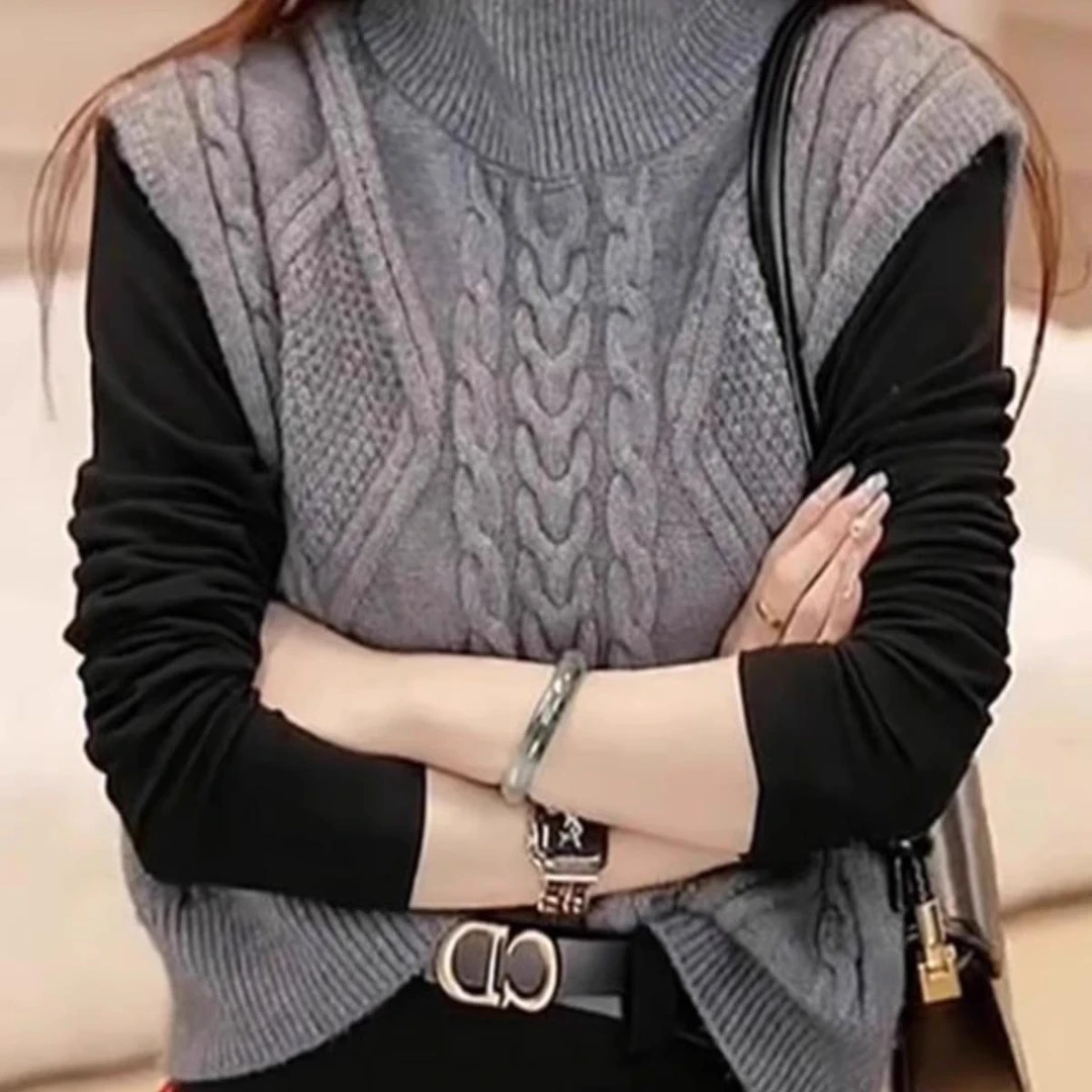 高领麻花毛衣马甲女2025秋冬新款外套慵懒风叠穿羊绒针织背心上衣