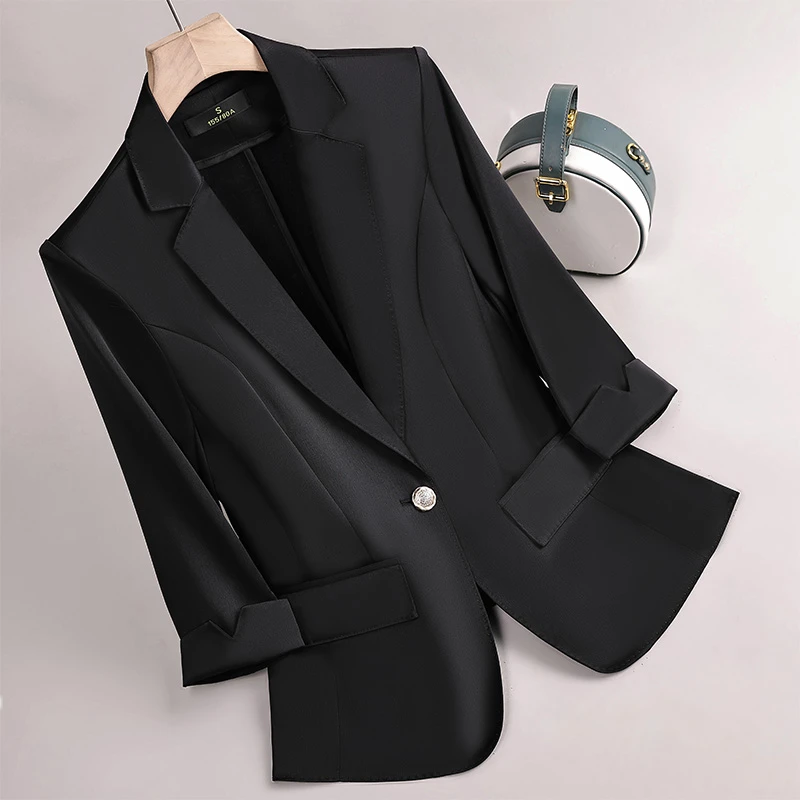 七分袖黑色西装外套女春夏薄款2025新款小个子休闲职业小西服上衣