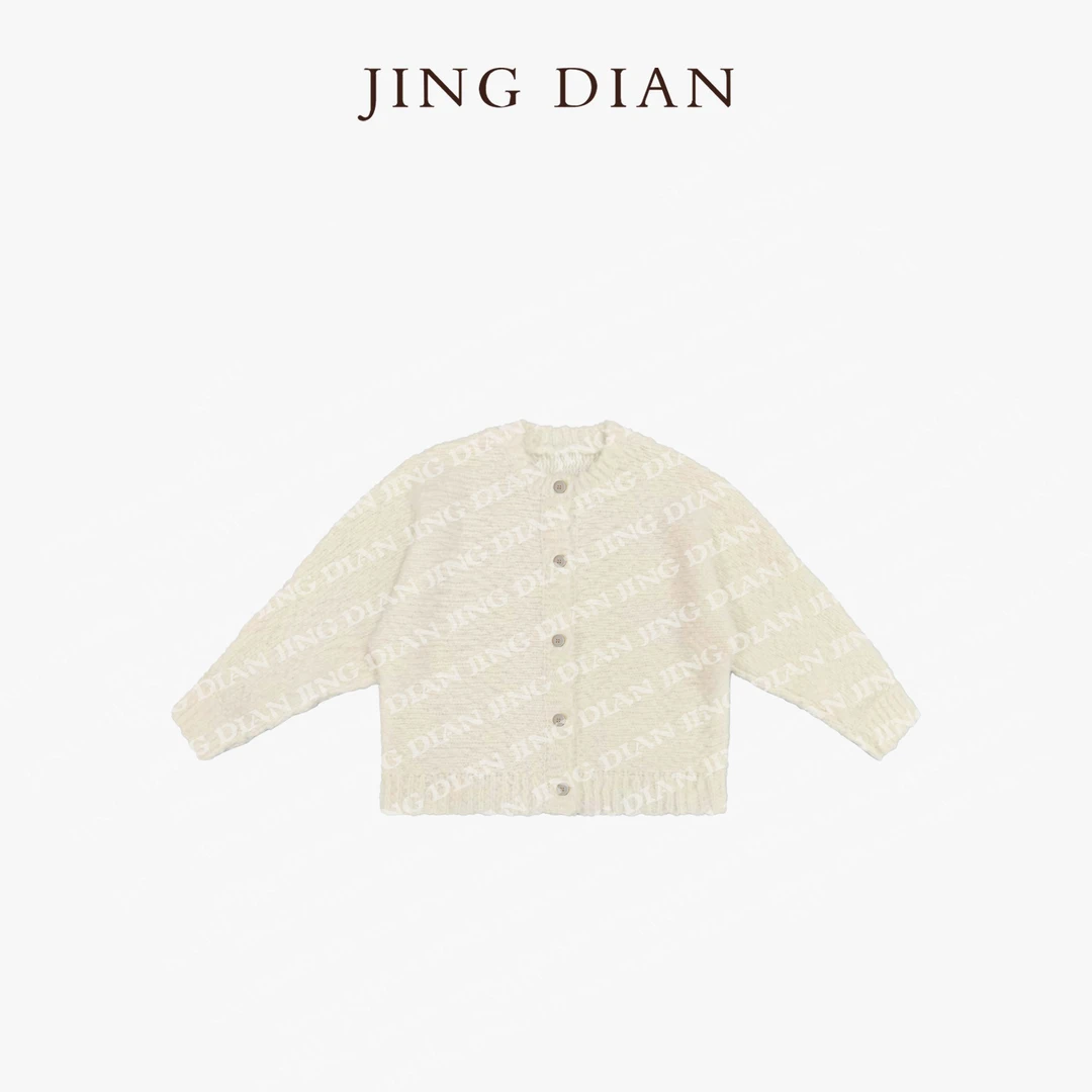【JINGDIAN】定制款米白色香风羊毛针织小外套 简约宽松秋冬