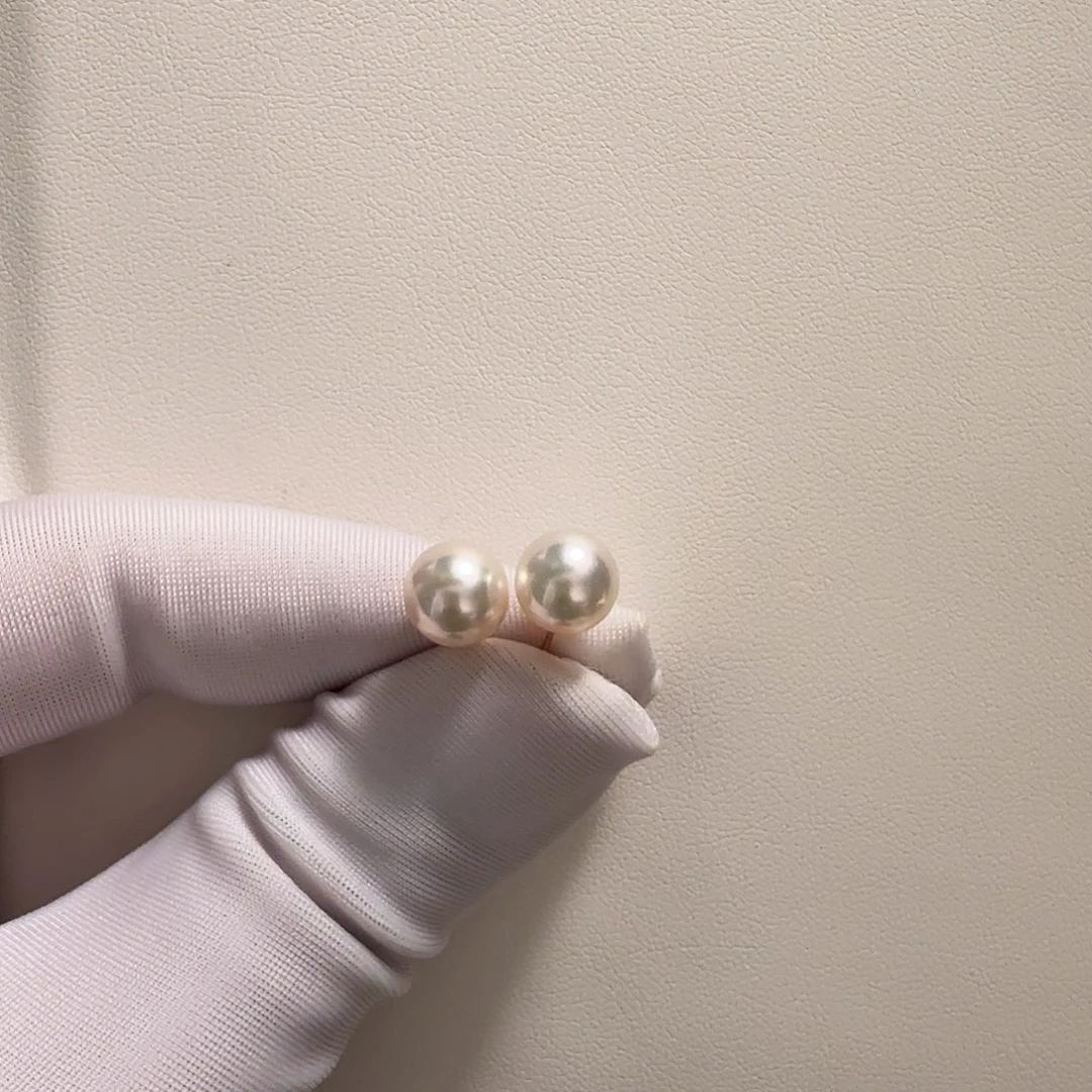 18K金镶嵌耳饰海水珍珠8.5-9天女素钉