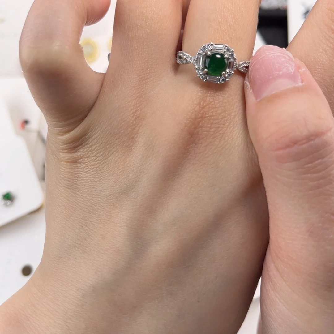 翡翠戒指银S925镶嵌66989