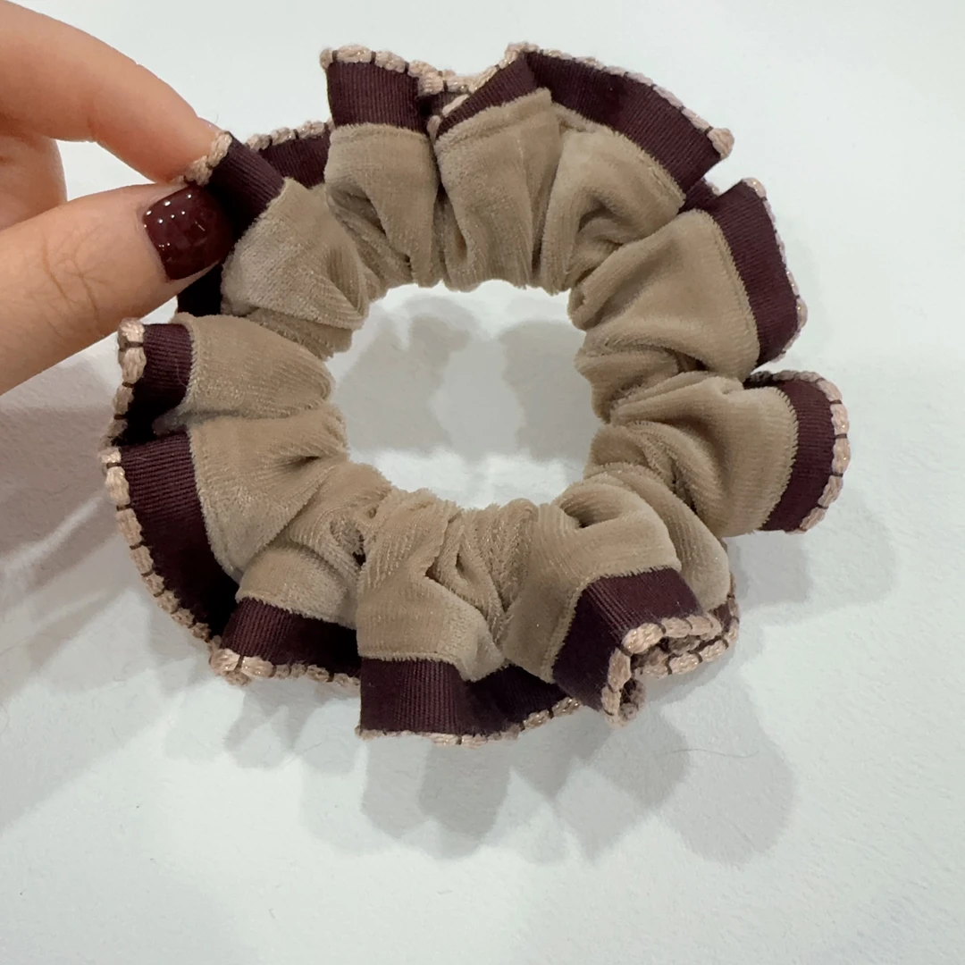 韩系复古丝绒褶皱花边大肠发圈秋冬