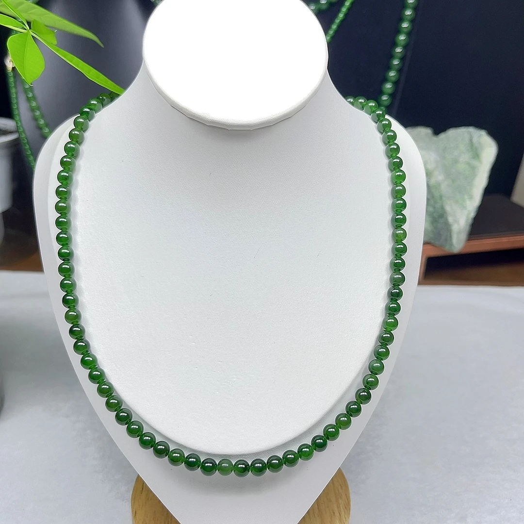 俄罗斯碧玉±6MM百搭毛衣链小矿点妈妈链绿色时尚气质小米珠素款