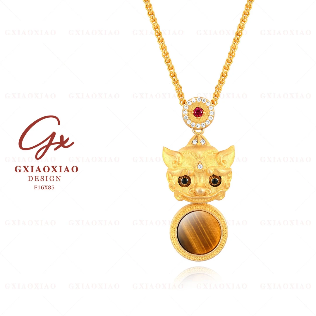 G XIAOXIAO 镀K金【小貔貅】新中式气质百搭貔貅招财项链 F16X85