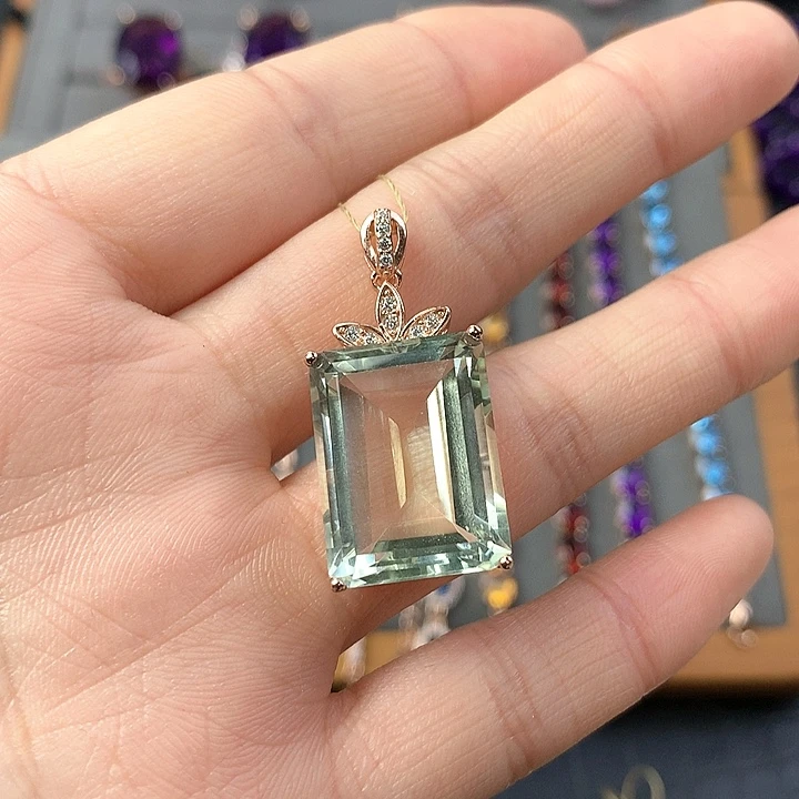 绿水晶颈饰银S925镶嵌C***寇天然绿水晶