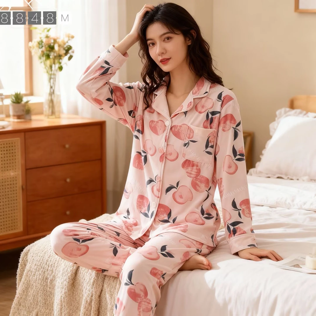 小胖【双面海岛绒】海岛绒翻领大水蜜桃女加绒加厚秋冬款睡衣家居服