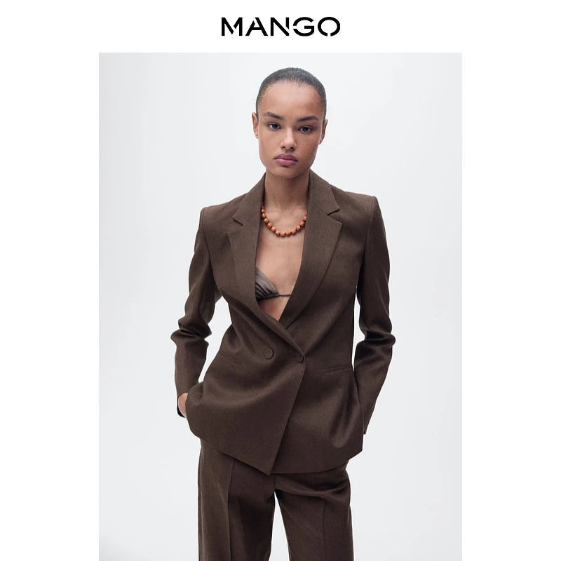 MANGO女装西装2025夏装折扣亚麻直筒V领通勤休闲西装外套