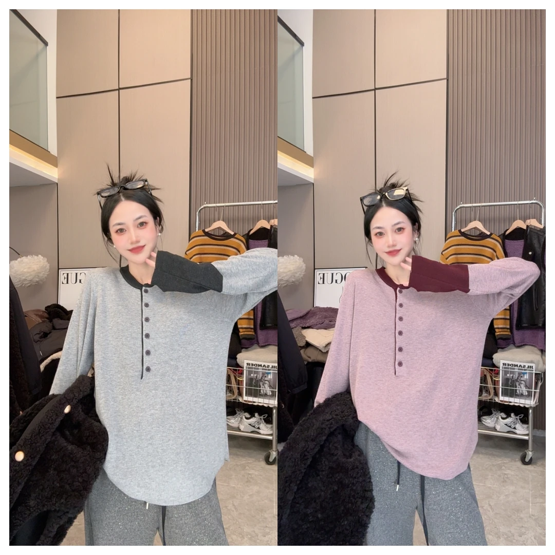 【冬日物语】拼色领口~时尚气质款针织长袖毛衣
