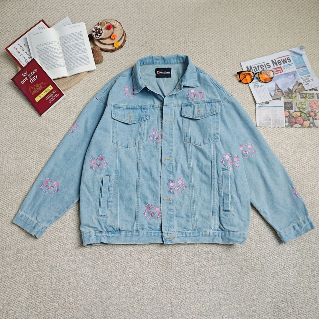 2025早春新款时尚百搭卡通刺绣加厚牛仔长袖厚外套9128