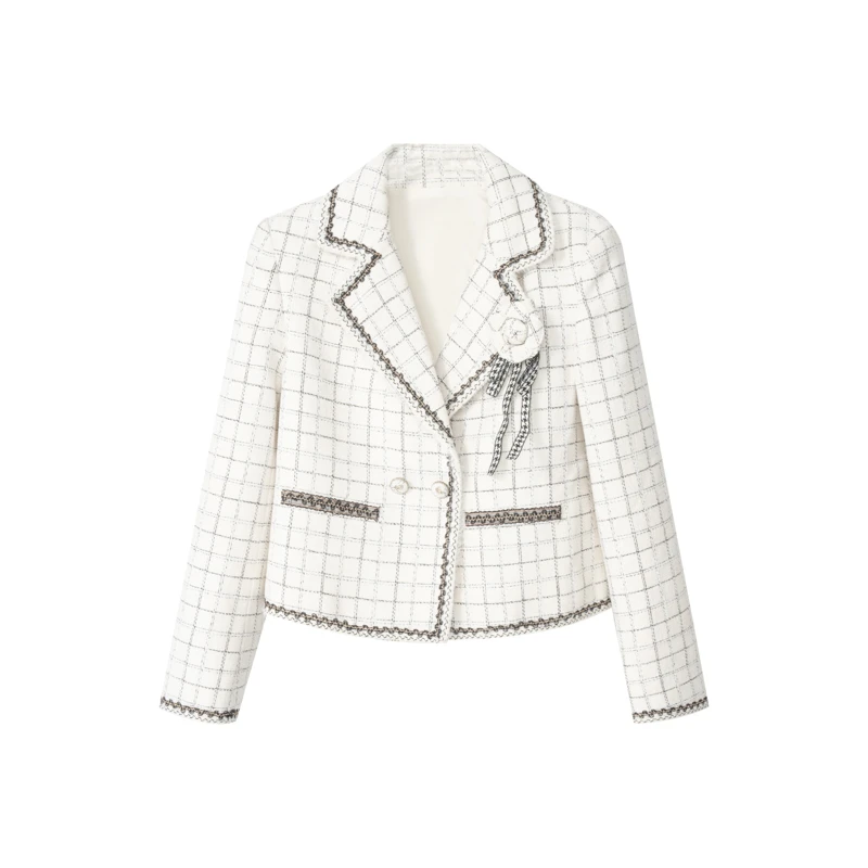 【谢心言】她翼春季短款外套千鸟格女装修身小香风长袖EF4341353271