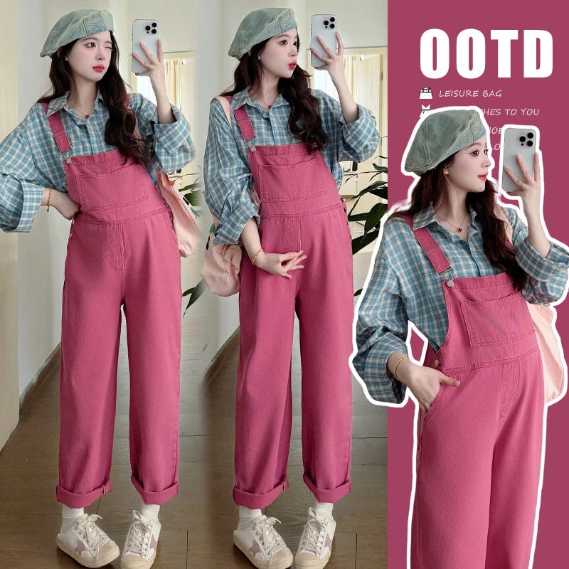 【玫瑰优选】2025孕妇装新款套装韩版孕妇牛仔背带裤衬衣孕妇套装