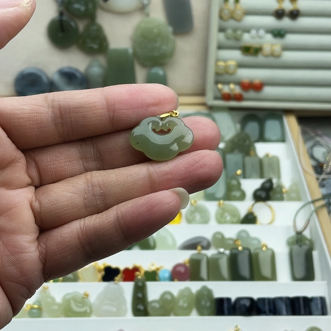 和田玉银S925镶嵌吊坠(不含链)