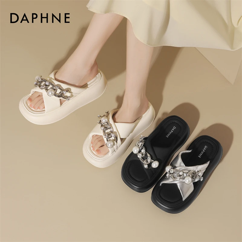 达芙妮厚底增高防滑凉拖鞋女夏外穿2025新款时尚仙女风软底沙滩鞋