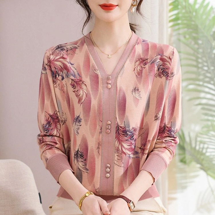 妈妈装春秋新款针织上衣洋气减龄中老年女装新中式国风毛衣T恤女