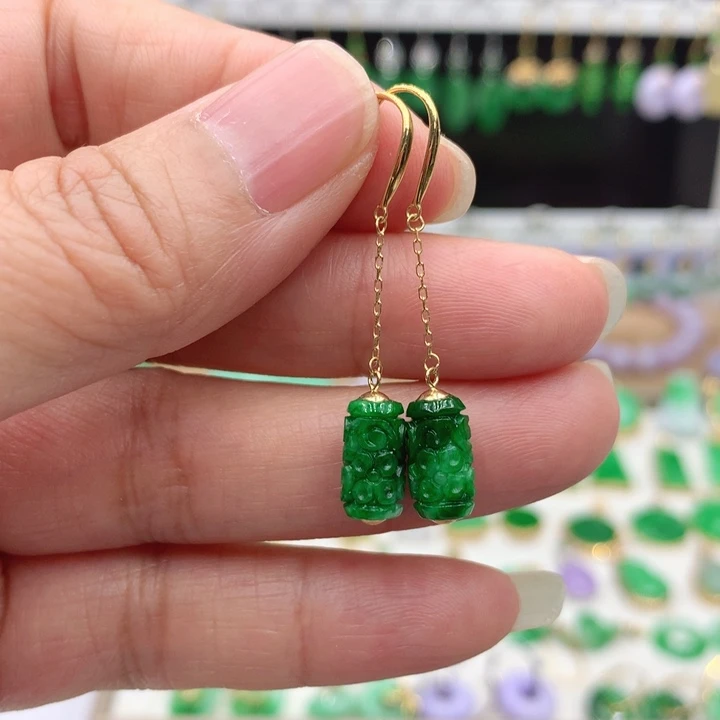 翡翠18K金镶嵌耳饰