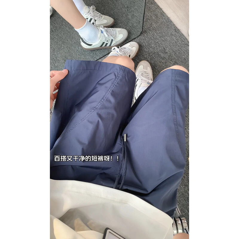 美式斜切速干短裤男士夏季薄款宽松休闲沙滩裤子直筒运动五分中裤