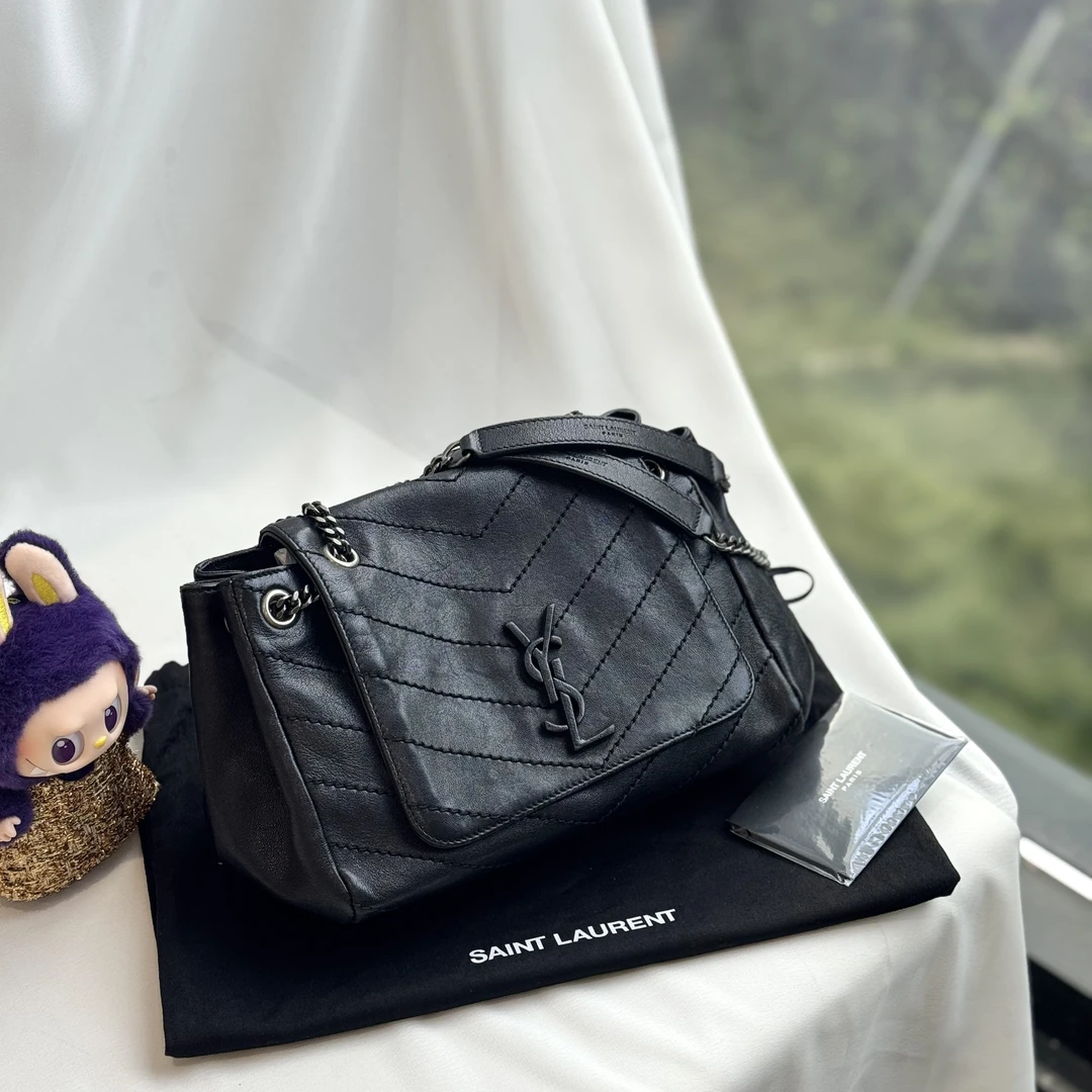 95新 YSL/圣罗兰 黑银中号Nolita洛丽塔链条单肩包