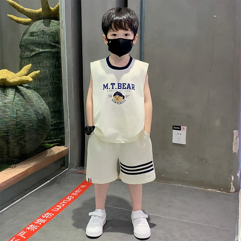 男童夏季无袖背心套装薄款2025新款洋气宝男孩帅气时髦运动两件套