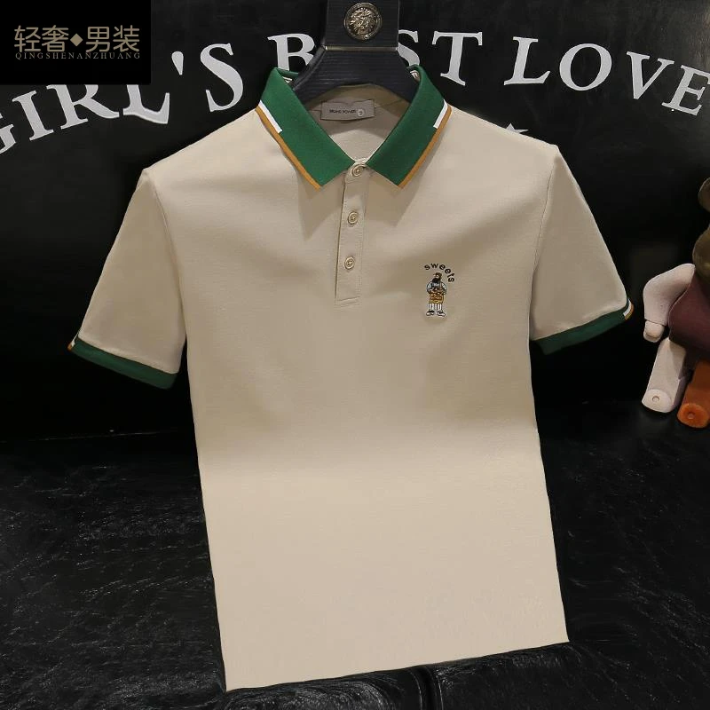 潮牌高端翻领短袖Polo衫男夏季刺绣T恤韩版修身潮流新款体恤上衣