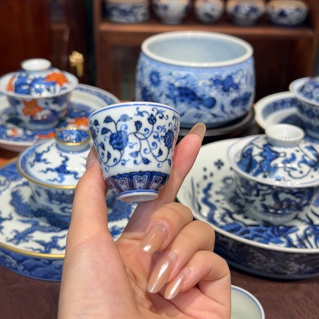 青花雯华堂手绘杯杯