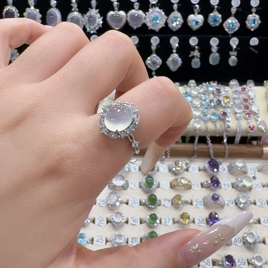 那***.蛇纹石玉银S925镶嵌戒指