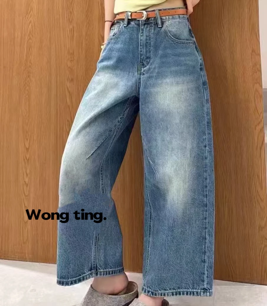 【W_ting】2025新款小众设计师水洗蓝九分牛仔裤40017