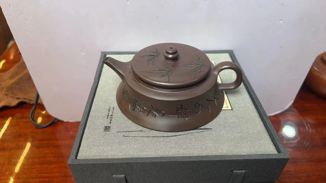DT861竹影斗笠壶紫茄泥[琦]精工全手紫砂壶