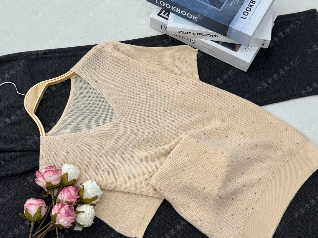 【杏色烫钻】夏季新款百搭宽松短袖上衣QC3512