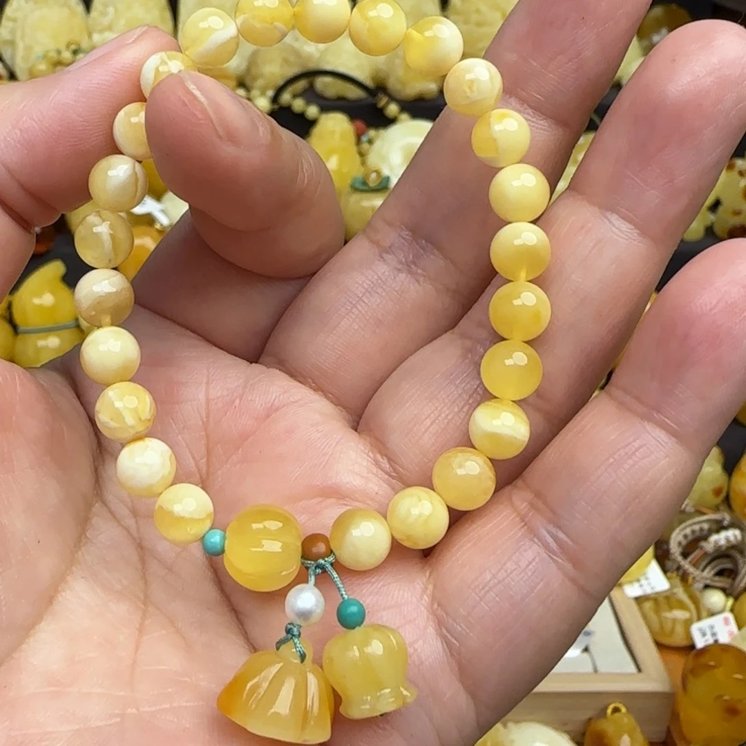 蜜蜡手链未镶嵌微瑕疵天然金白妖花蜜蜡手串