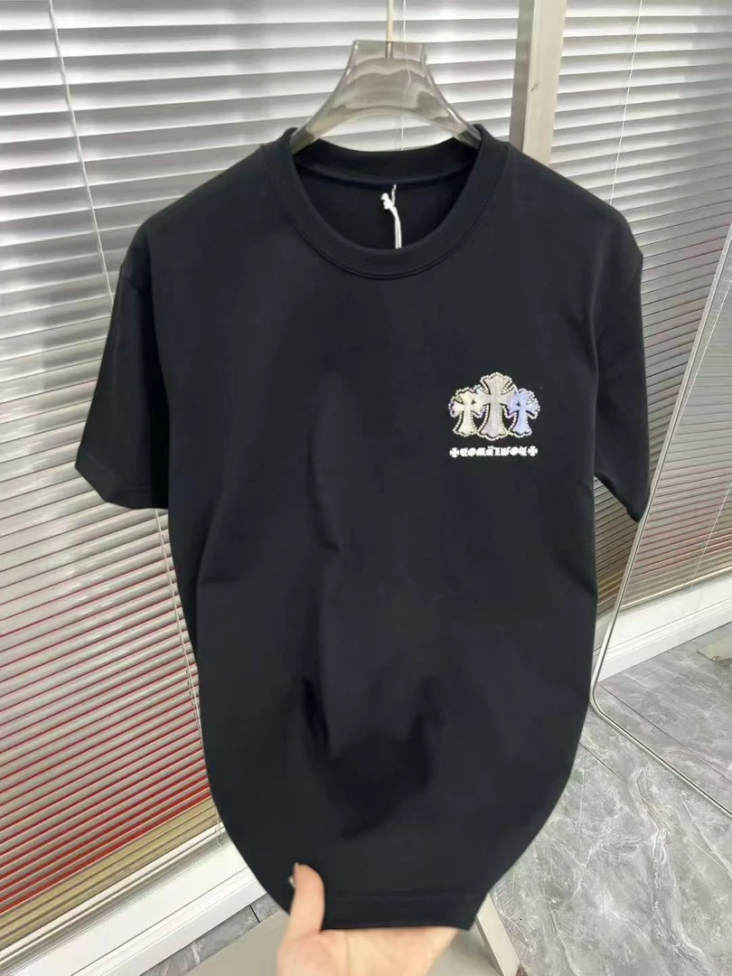 克罗家新款重工潮流男装短袖T恤宽松圆领百搭休闲情侣男款印花
