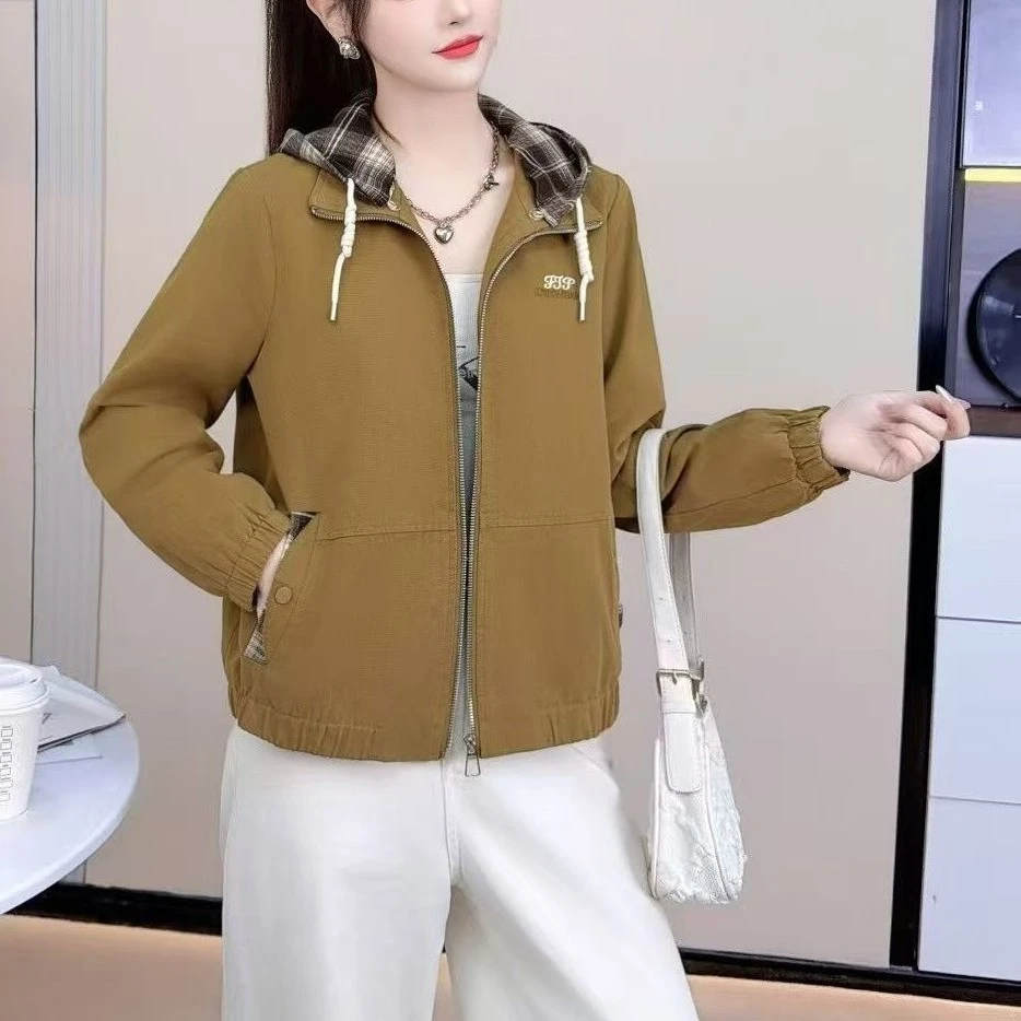 新款女士连帽宽松休闲百搭加绒加厚外套