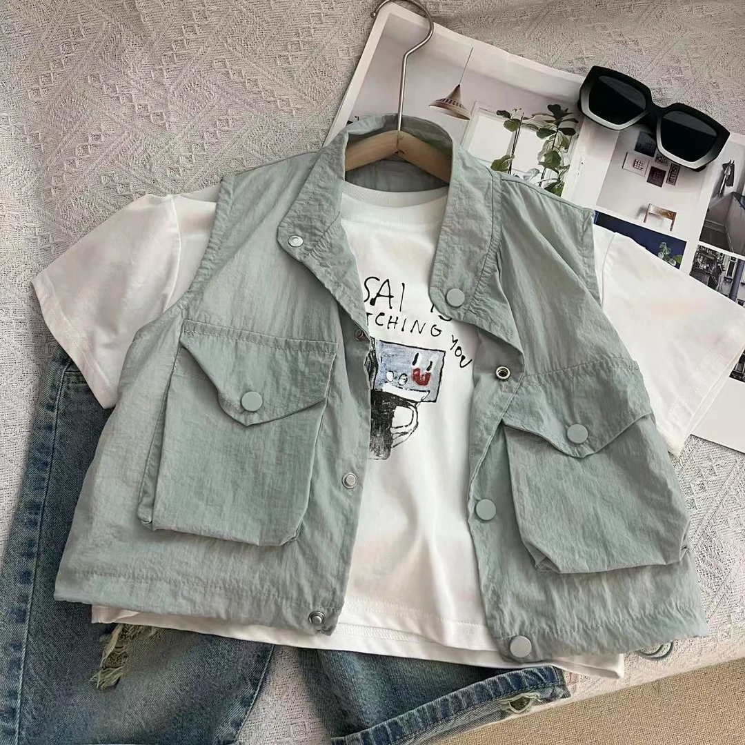 2025年夏季新款儿童短袖休闲百搭宽松时尚洋气80149无袖马甲