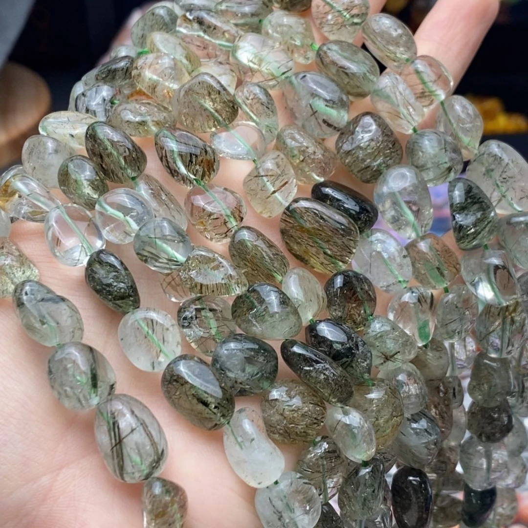 玛瑙/玉髓未镶嵌珠宝半成品绿发晶随型约11-12mm一条