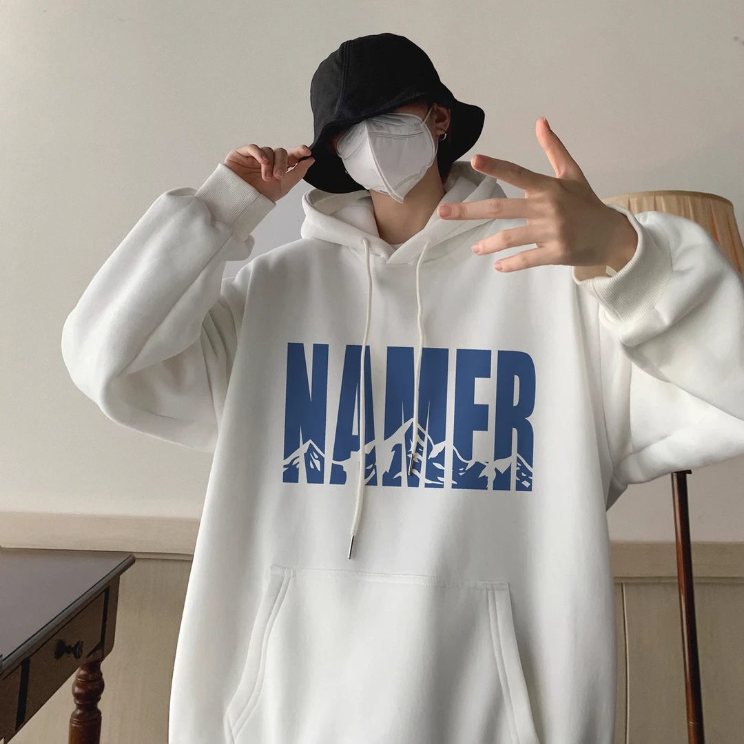 特大码300斤连帽宽松秋冬季青少年美式印花卫衣印花春秋加厚男装