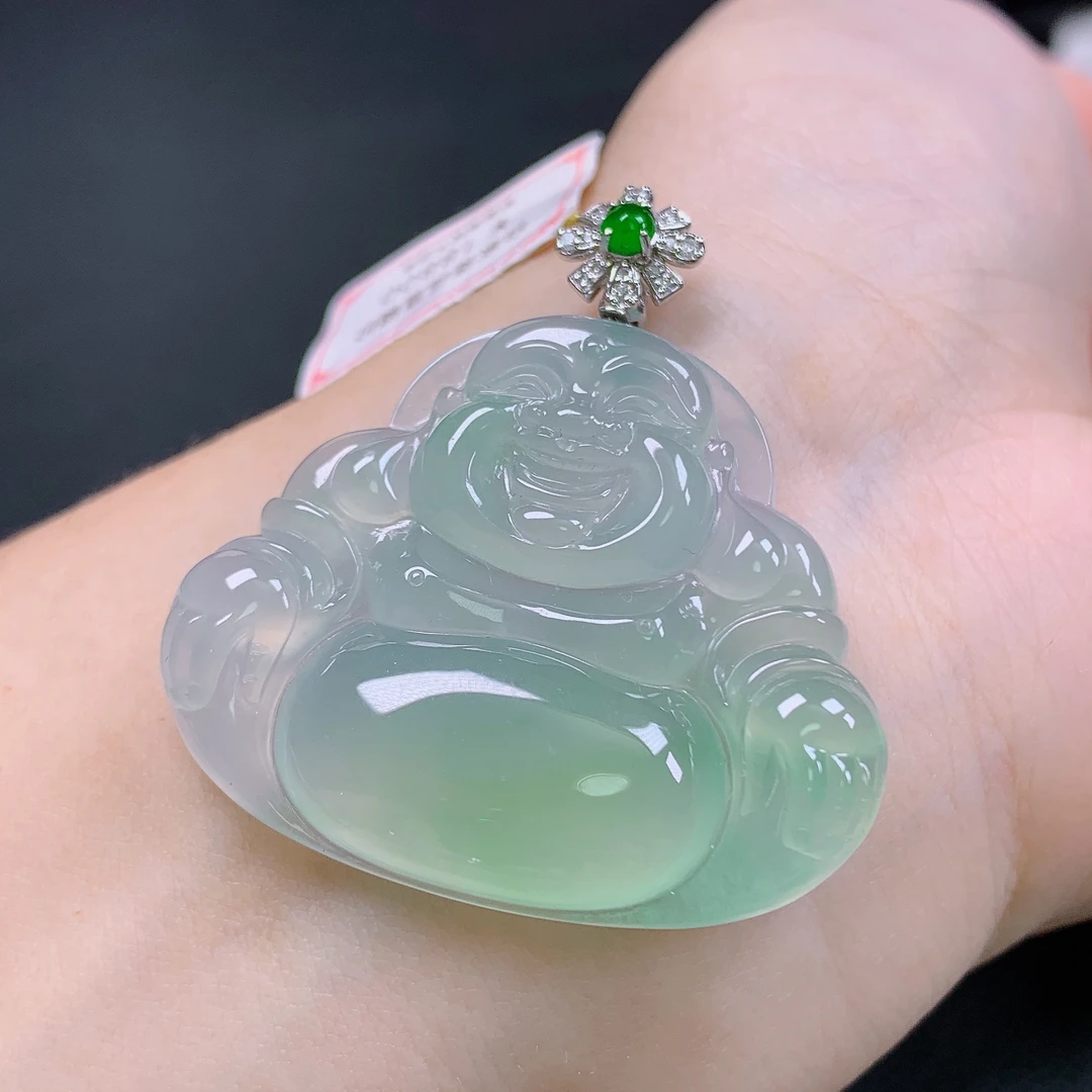 天然缅甸A货翡翠冰种晴绿底大佛公吊坠男女士高品质精品好料子