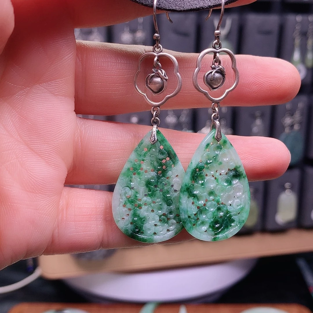 翡翠银S925镶嵌耳饰P***姐精美