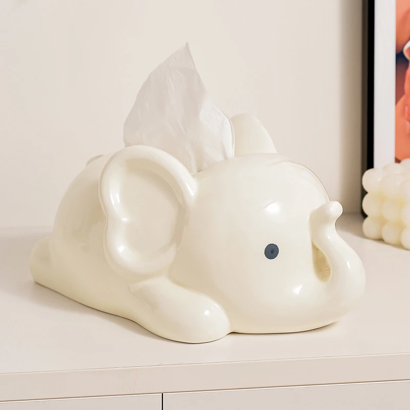 创意大象纸巾盒陶瓷客厅卧室可爱抽纸盒茶几摆件家用纸抽盒高级感