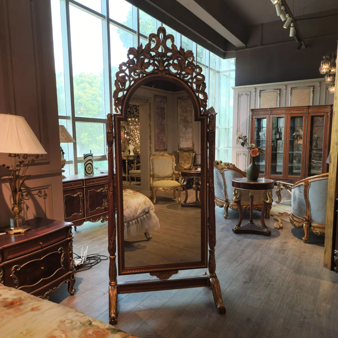 【皇家壹号】法式宫廷卧室榉木实木雕花做旧妆台镜860*525*2050 ty