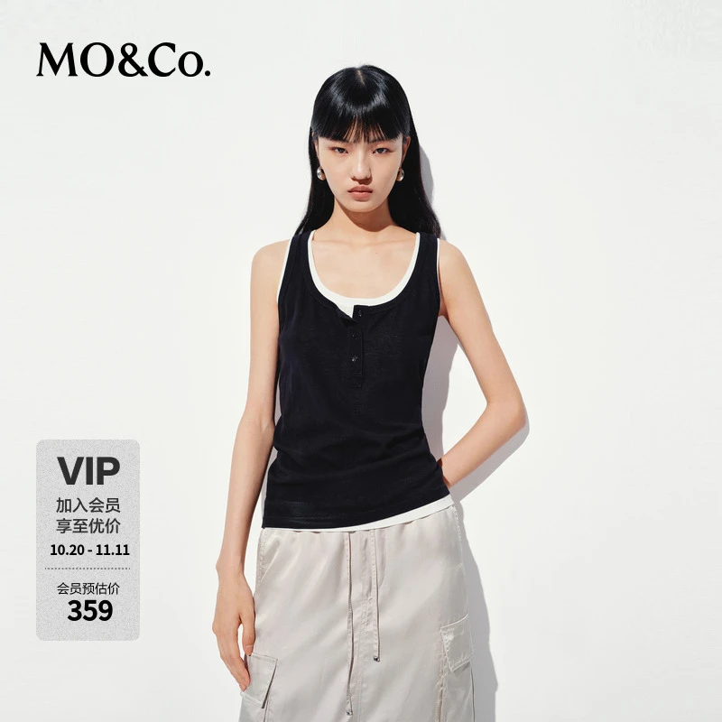 MOCO假两件背心2025夏新品高支棉亨利领圆领吊带轻薄MBE2VET001