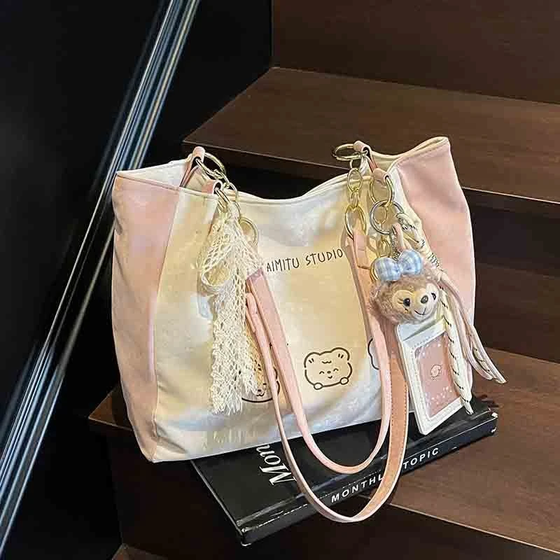 粉嫩嫩女包2025新款时尚百搭小方包通勤卡通图案单肩斜挎包C1