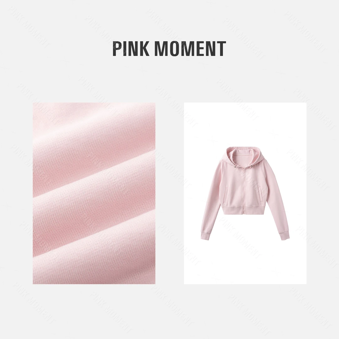 PM王囡囡 粉色连帽收缩拉链收腰运动风卫衣外套 ND1C1461