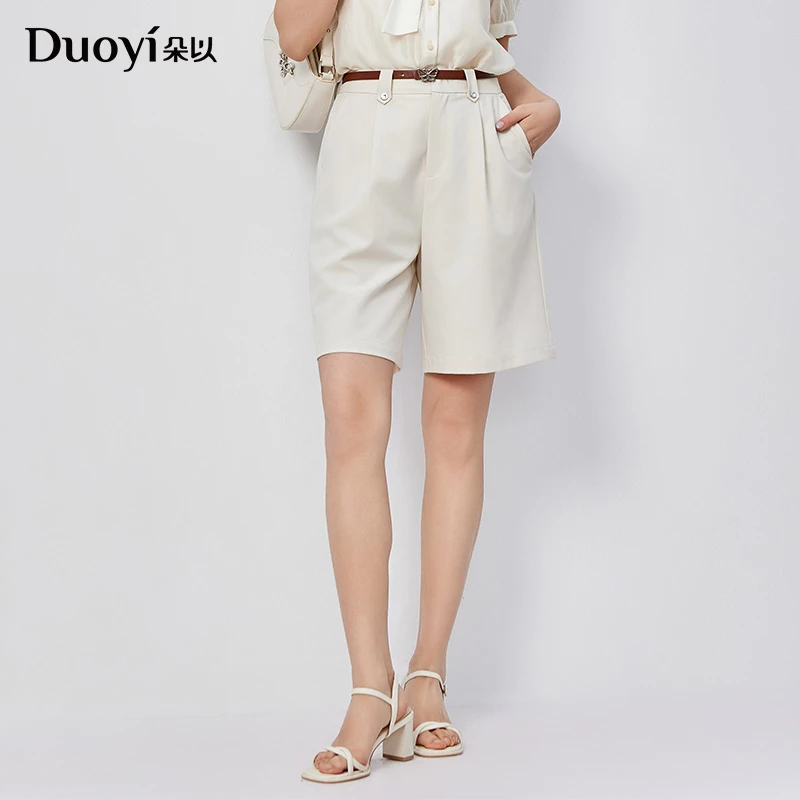 朵以2025夏季新款气质时尚蝴蝶腰带高腰宽松休闲裤中裤39DX218025